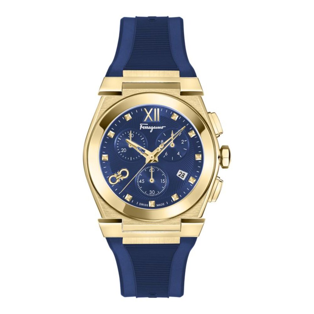 Ferragamo Vega Chrono Silicone Watch Gold Mens